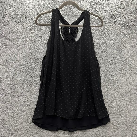 Bisou Bisou Women's Large Black Tank Top‎ Polka Dots Frilly Racer Back Evening - Picture 1 of 9